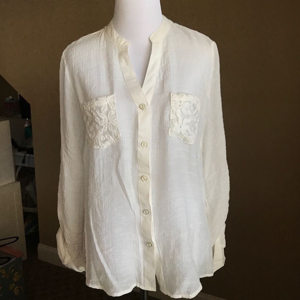 Blu Pepper Button Down Top With Lace - image 1